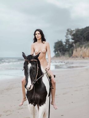 Kendall Jenner naked riding a horse